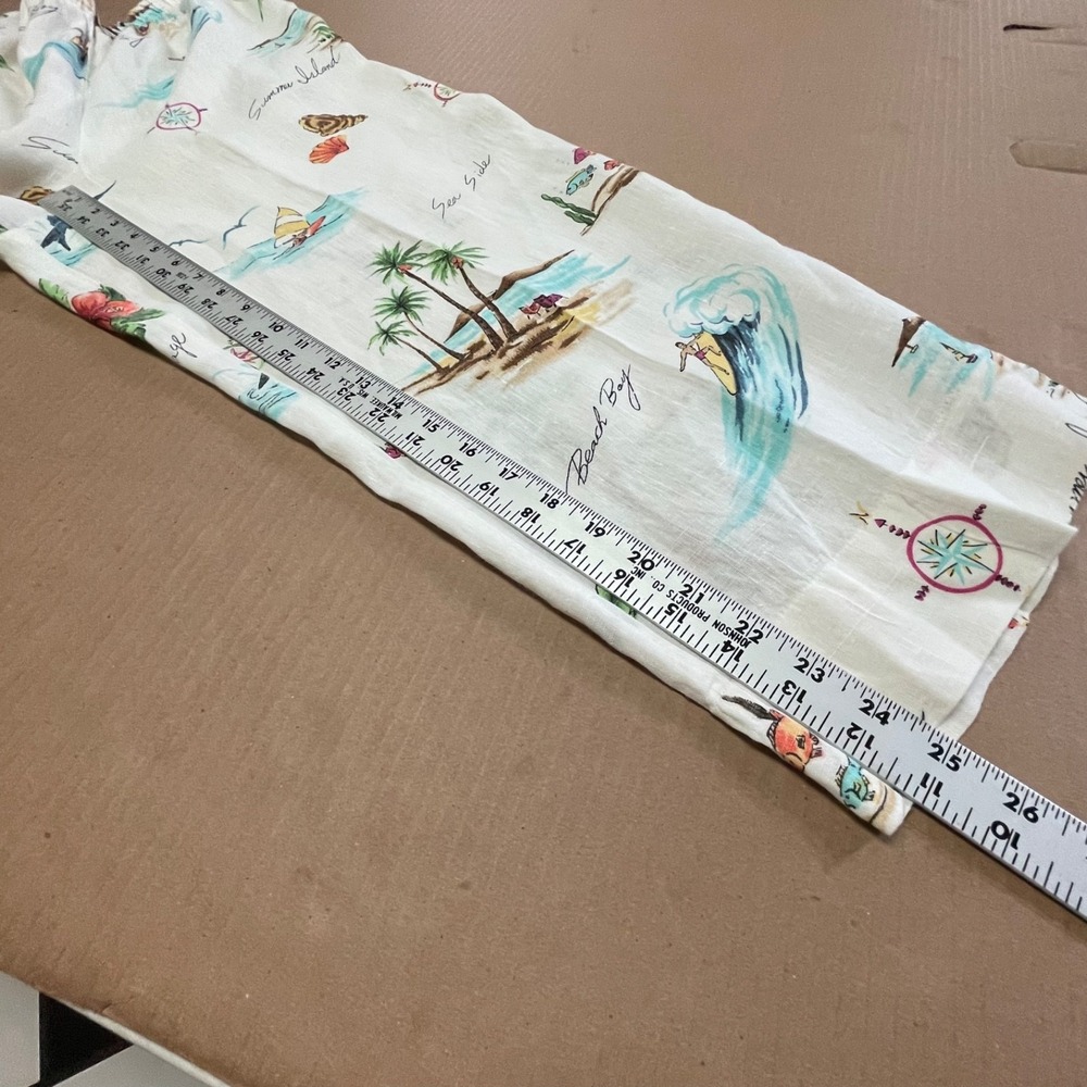 Vintage Hot Cotton Marc Ware Womens S Beach Island Surf Print White Linen Pant - Picture 12 of 14